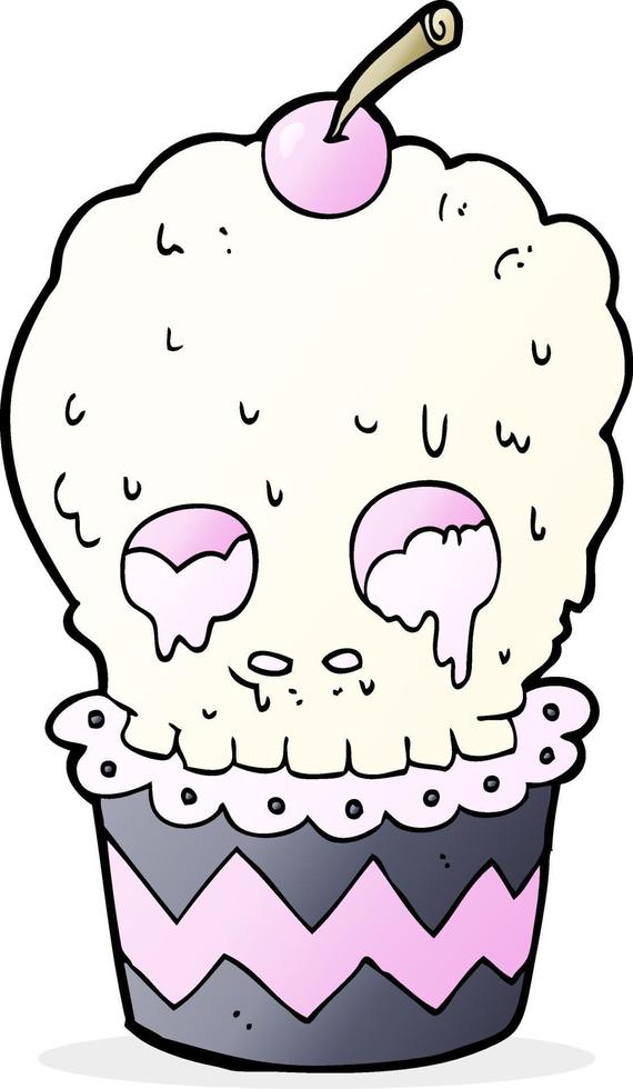 dibujos animados de cupcake de calavera espeluznante vector