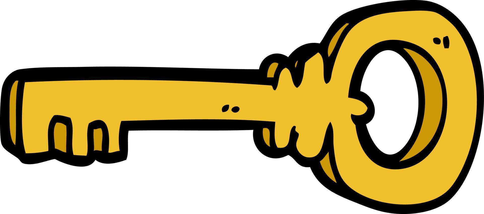 cartoon doodle gold key vector