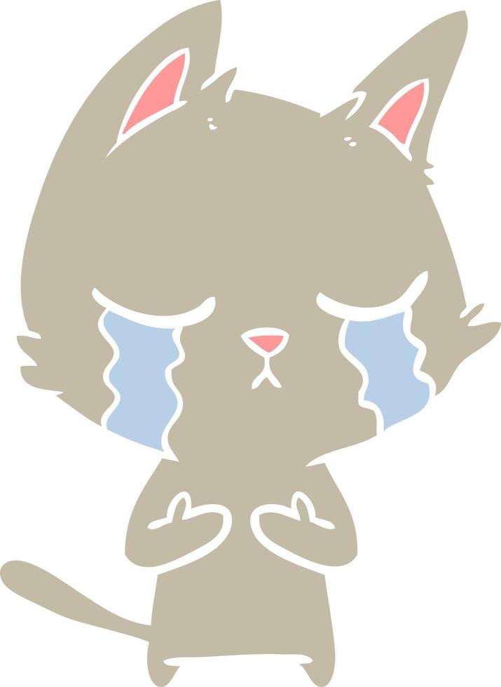 crying flat color style cartoon cat vector