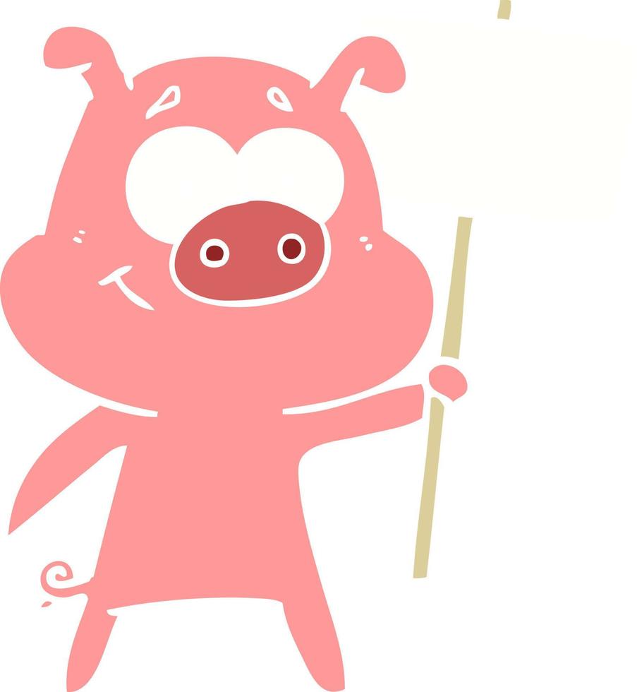 happy flat color style cartoon pig vector