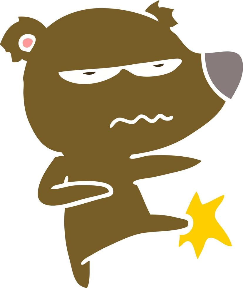 angry bear flat color style cartoon kicking vector