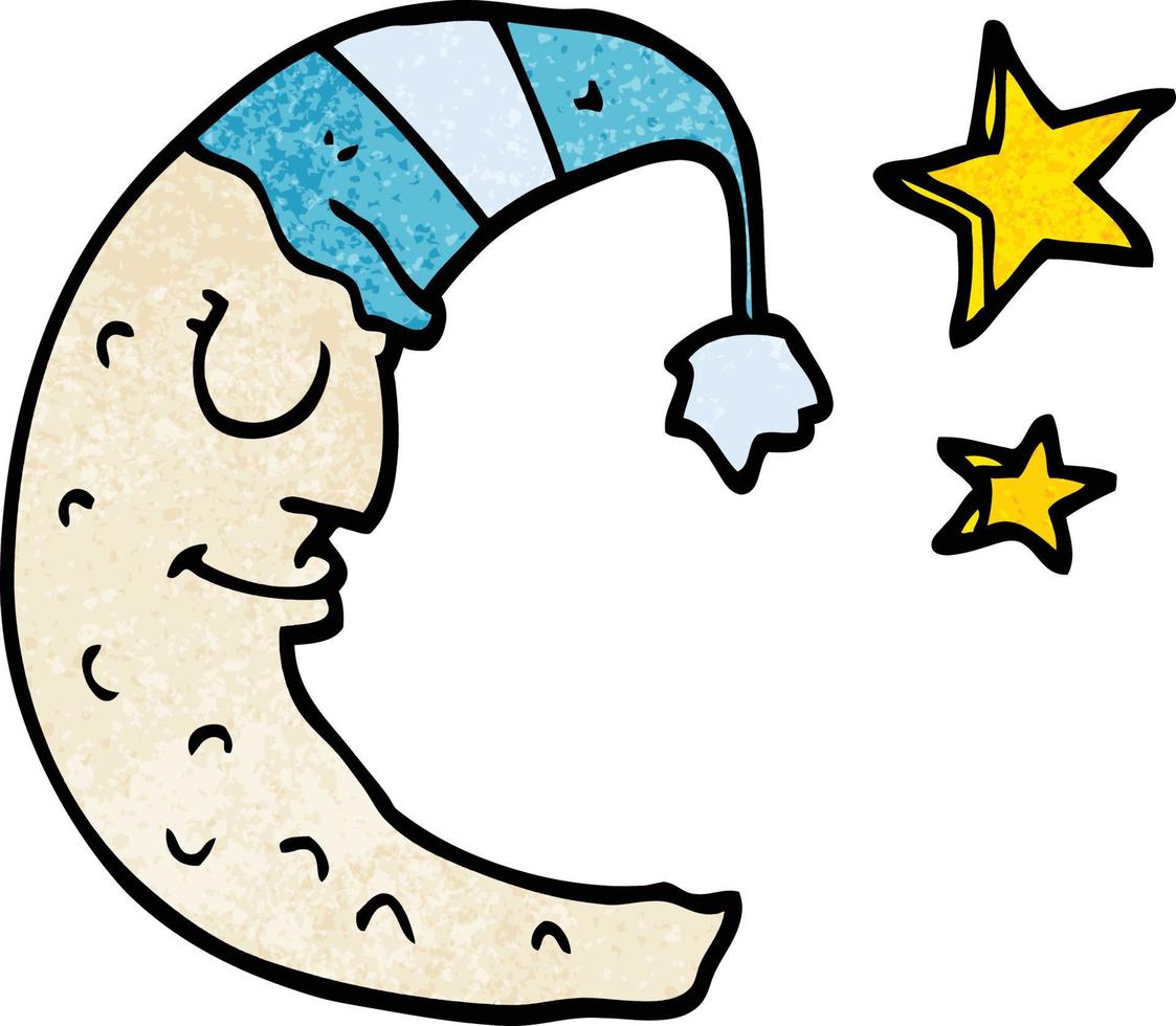 cartoon doodle moon with sleeping cap vector