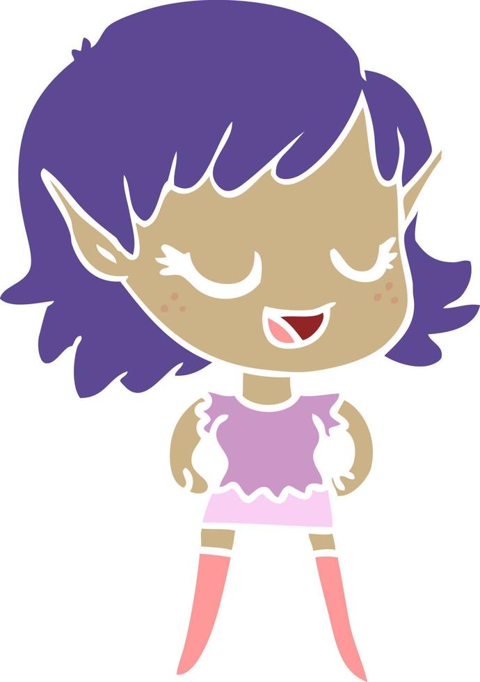 happy flat color style cartoon elf girl vector