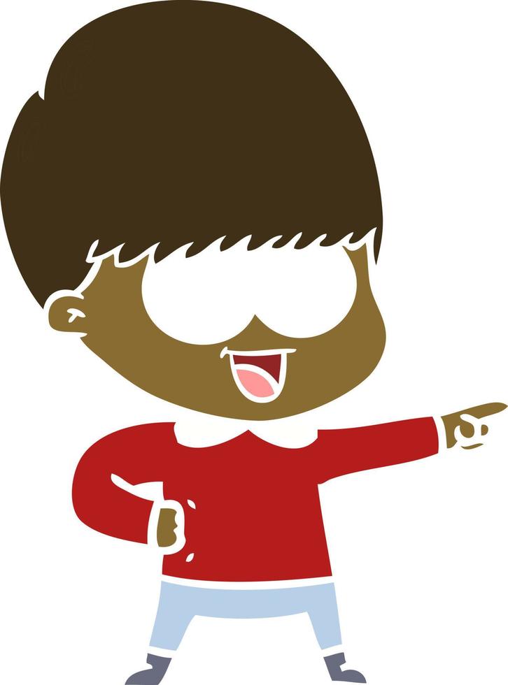 happy flat color style cartoon boy pointing vector