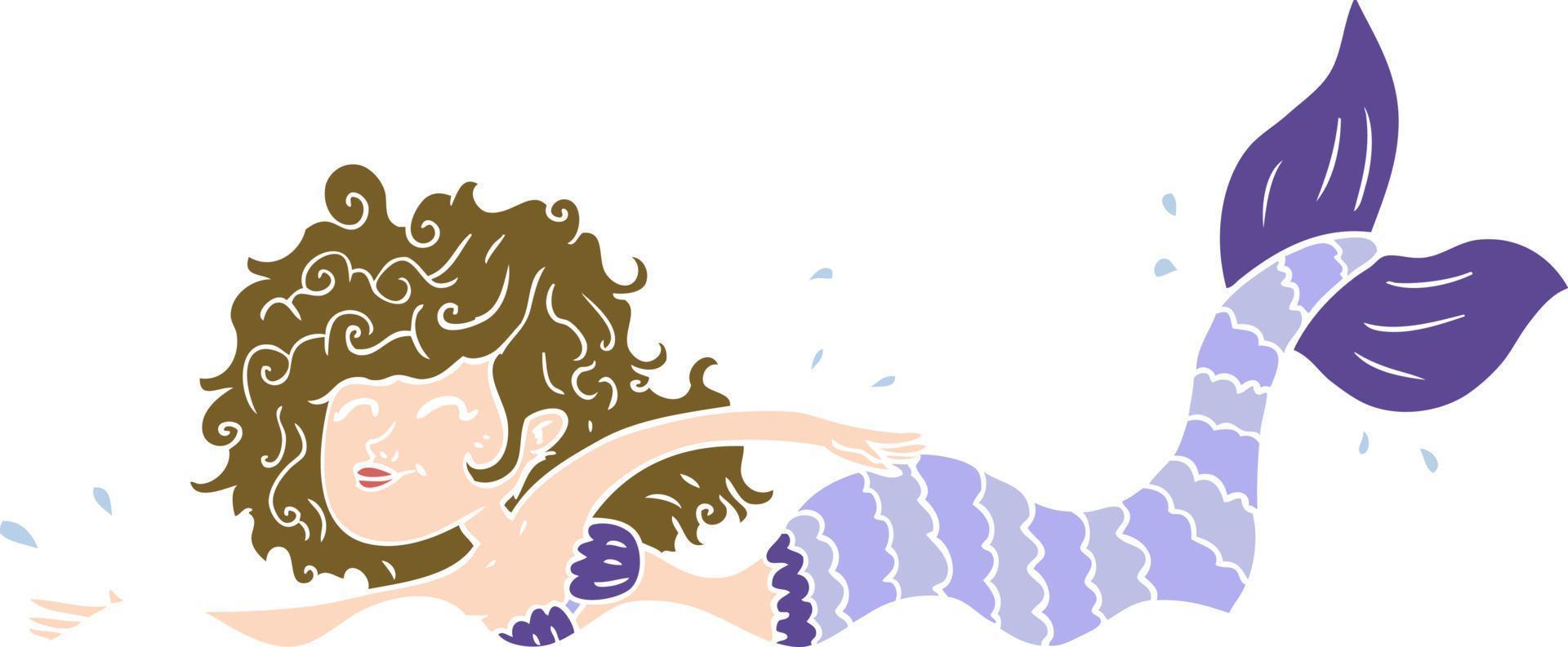 flat color style cartoon mermaid vector