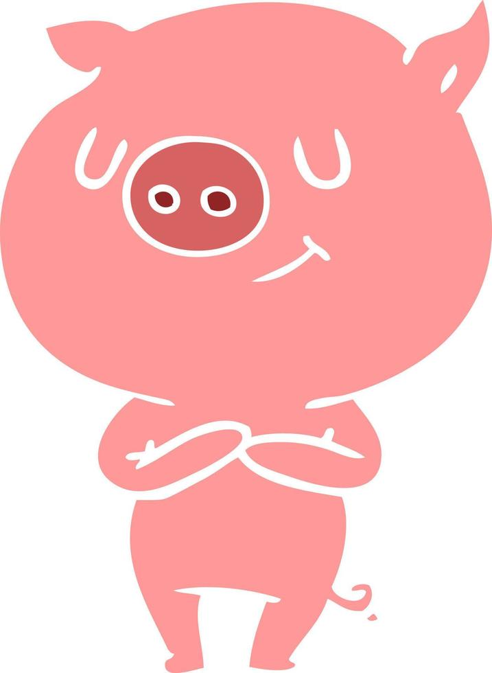 happy flat color style cartoon pig vector