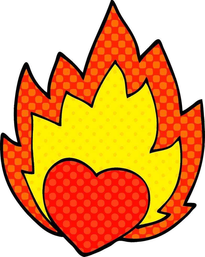 cartoon doodle flaming heart vector