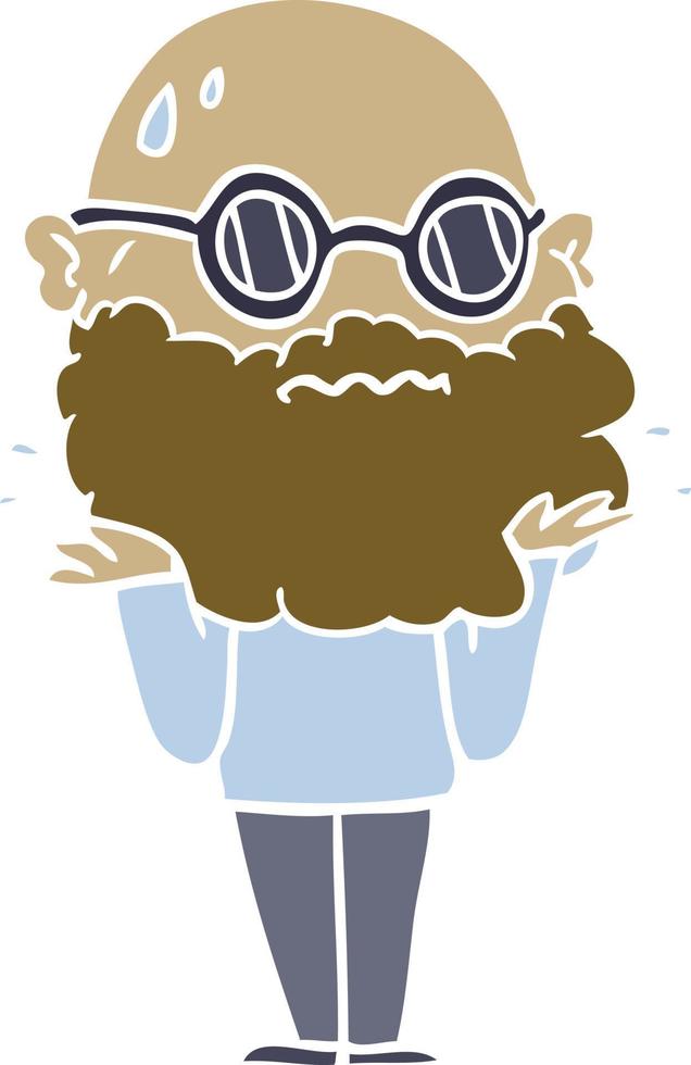 hombre preocupado de dibujos animados de estilo de color plano con barba y gafas de sol vector