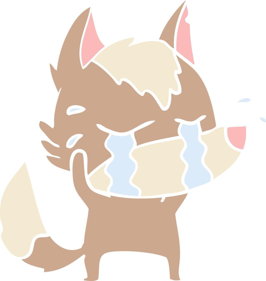 flat color style cartoon crying wolf vector