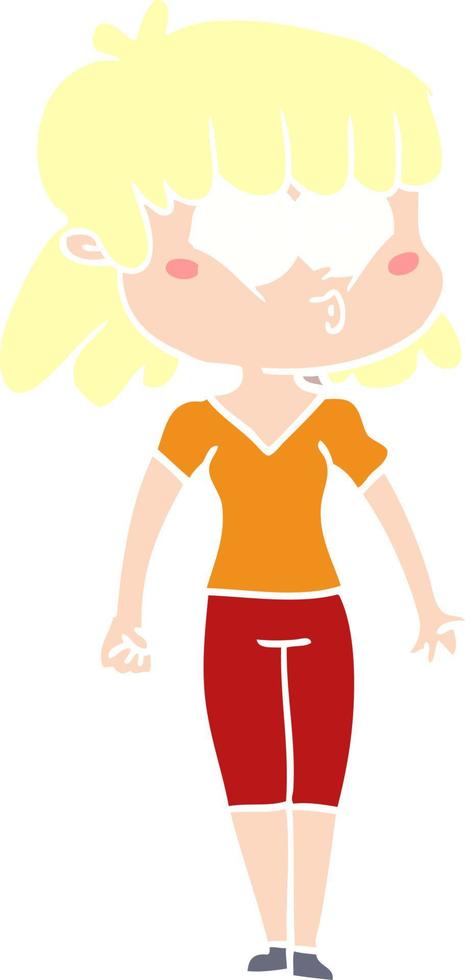 niña silbando de dibujos animados de estilo de color plano vector