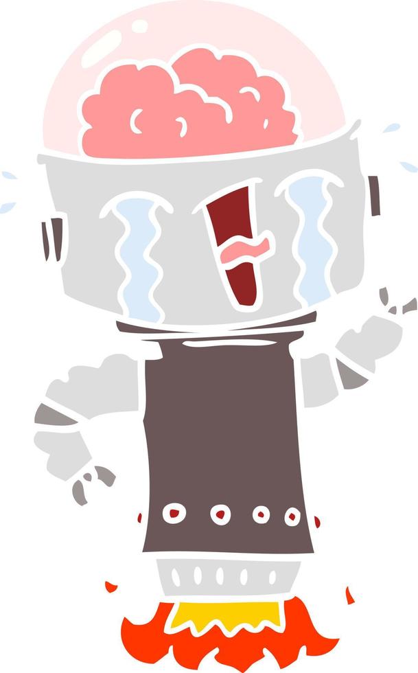 flat color style cartoon crying robot flying vector
