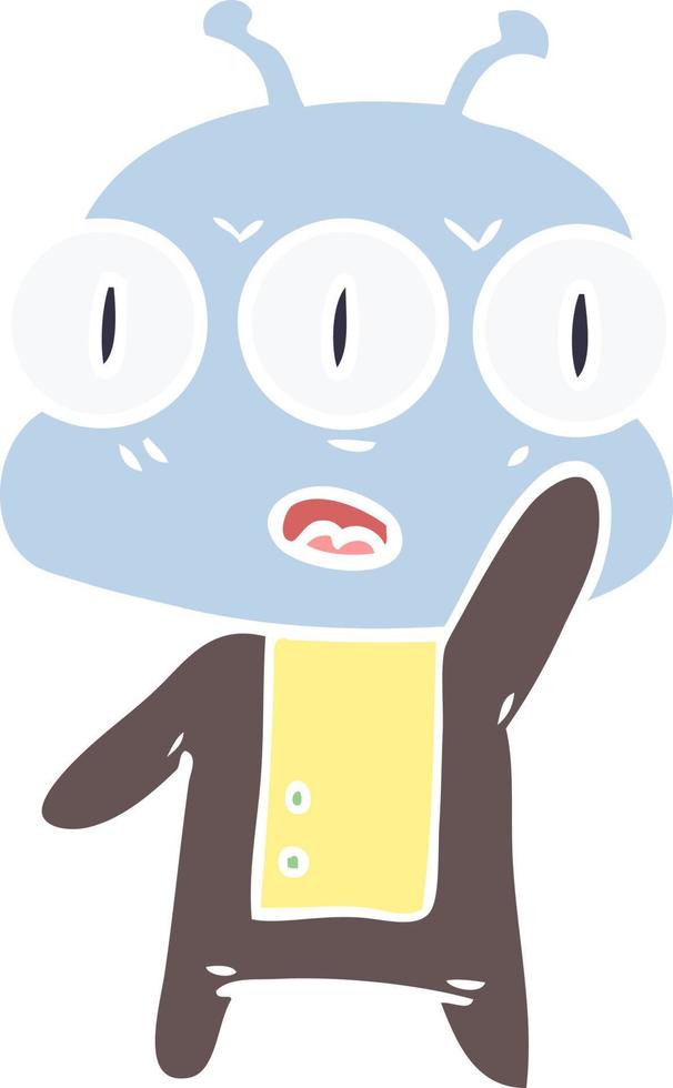 flat color style cartoon three eyed alien waving vector