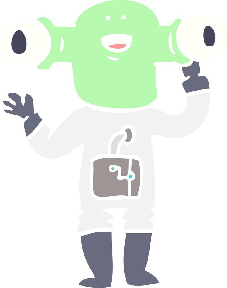 friendly flat color style cartoon alien waving vector