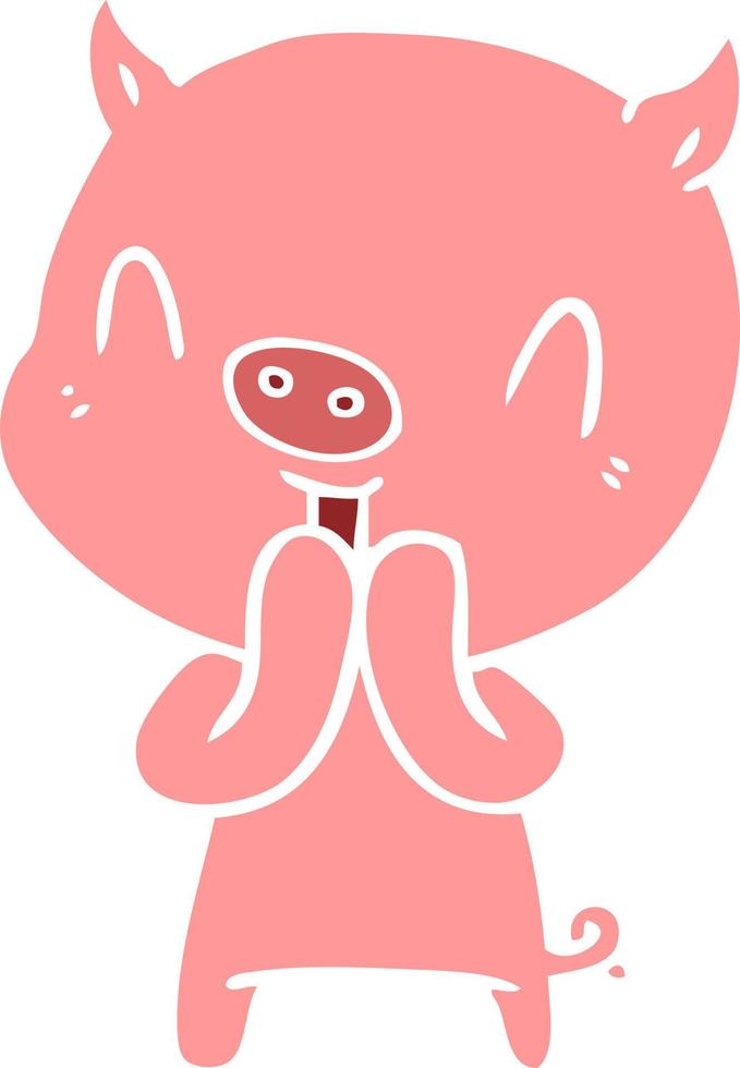 happy flat color style cartoon pig vector