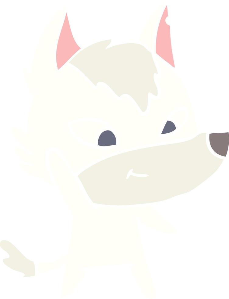 friendly flat color style cartoon wolf vector