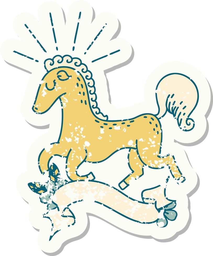grunge sticker of tattoo style prancing stallion vector