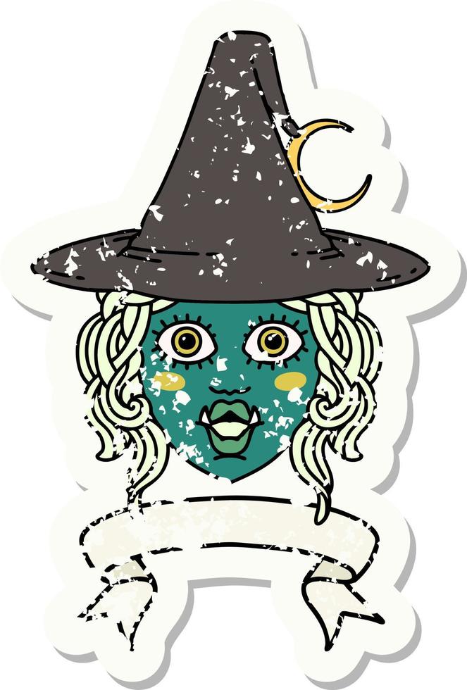 half orc witch character face with banner illustration vector
