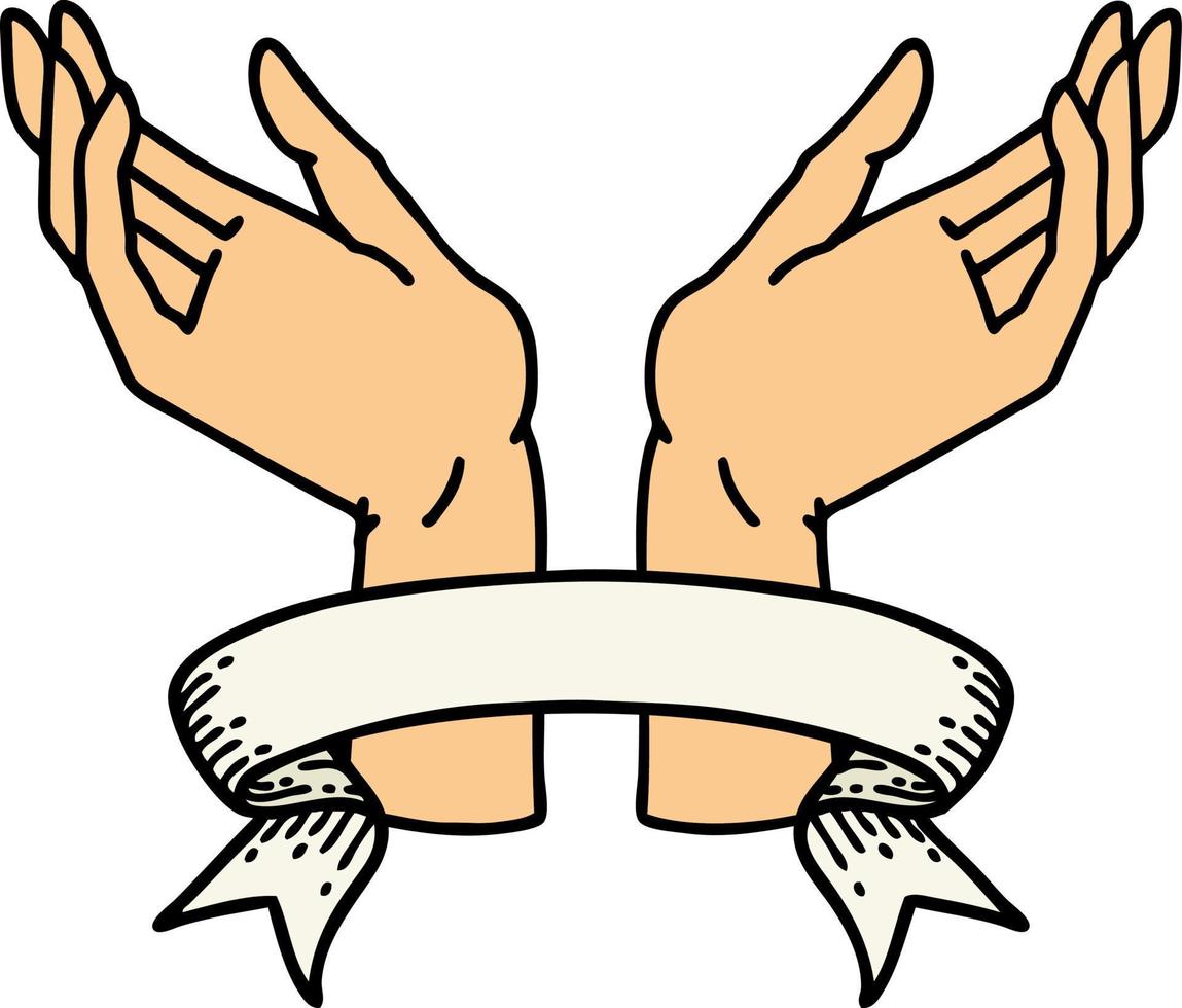 tattoo with banner of open hands vector