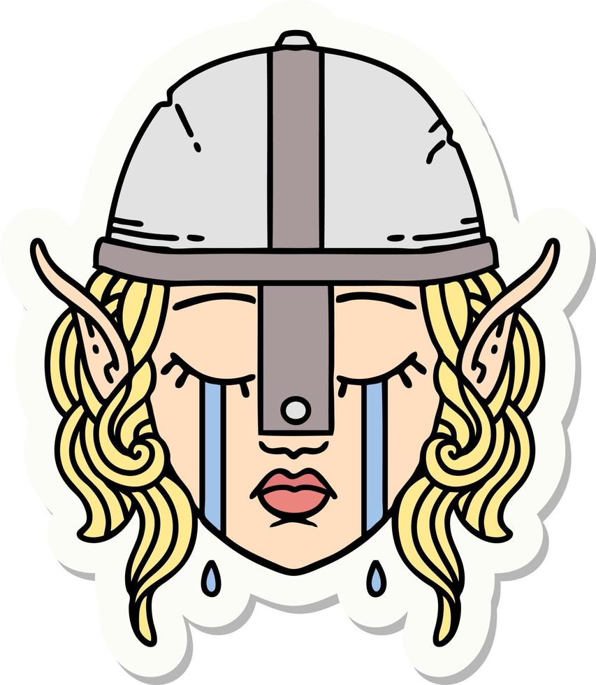 crying elven fighter character face sticker vector