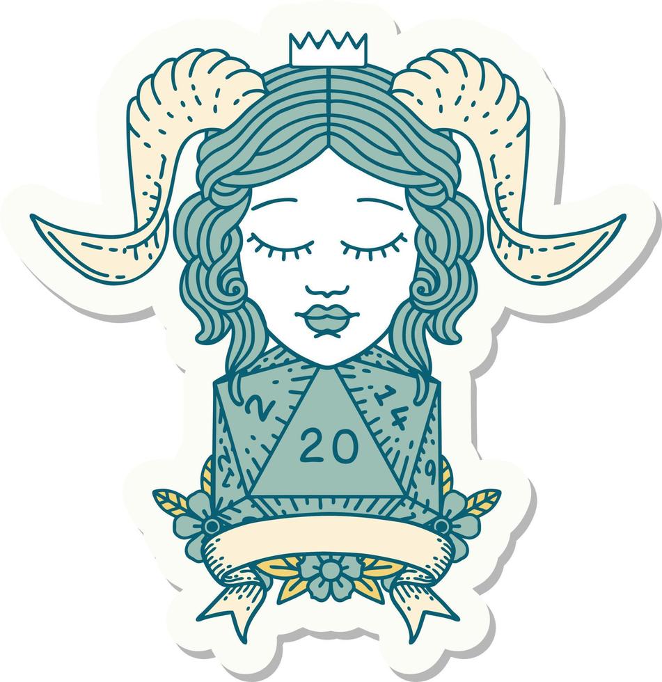tiefling with natural twenty dice roll sticker vector