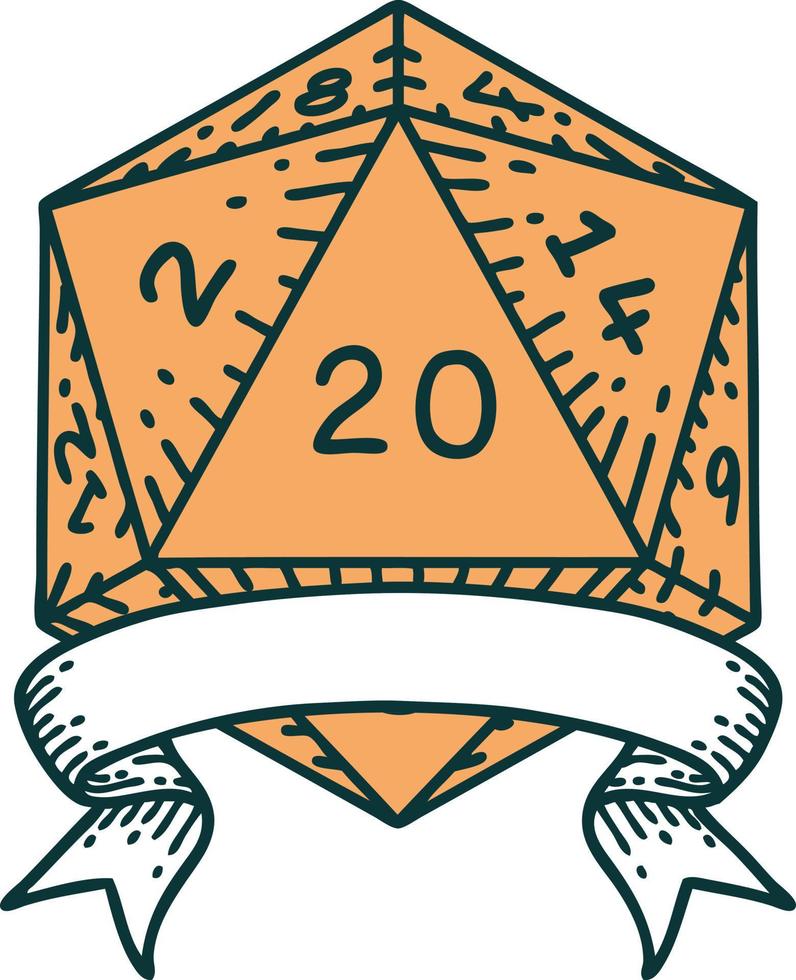 natural 20 critical hit D20 dice roll illustration vector