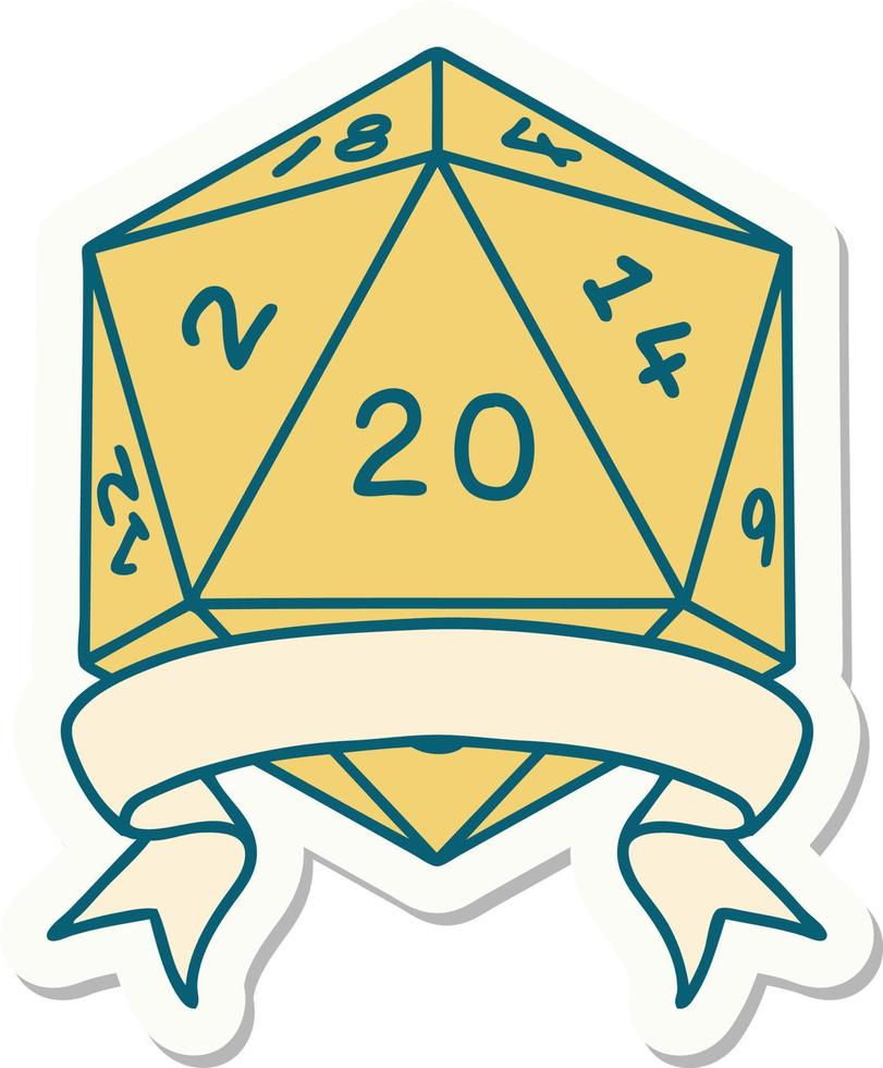 natural 20 critical hit D20 dice roll sticker vector