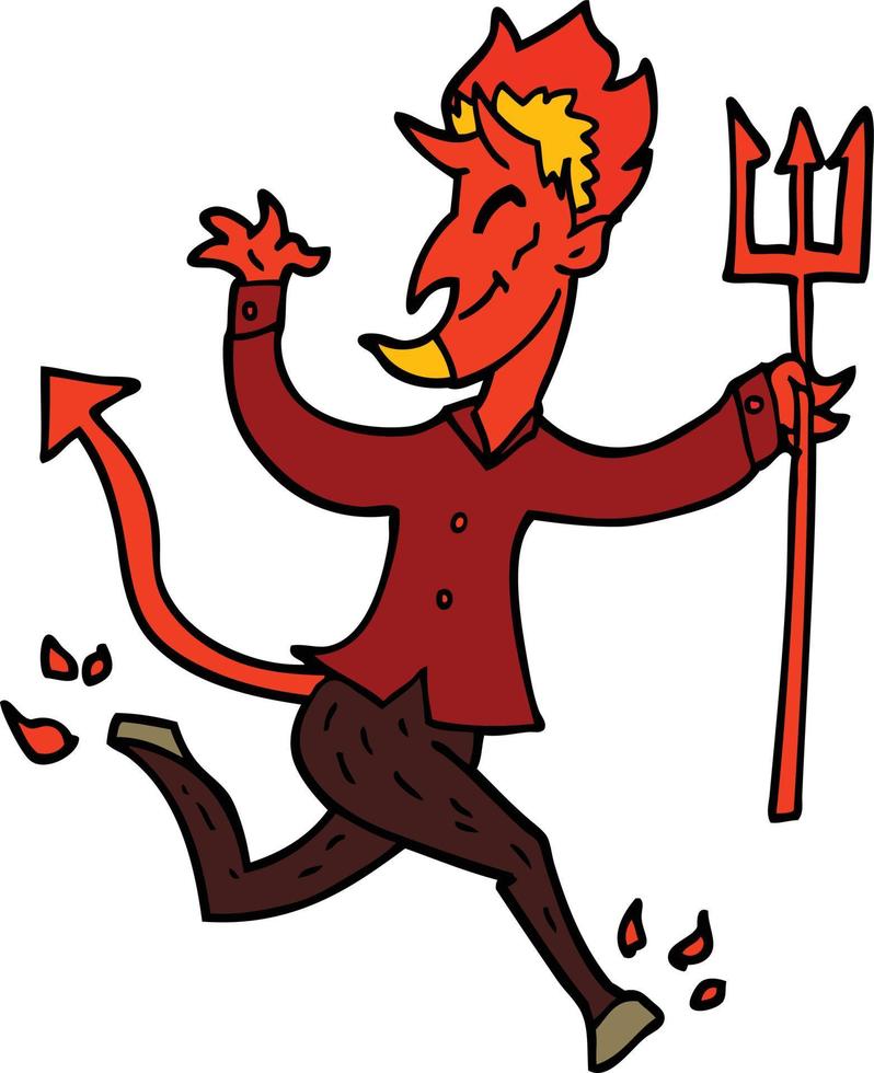 cartoon doodle devil with pitchfork vector