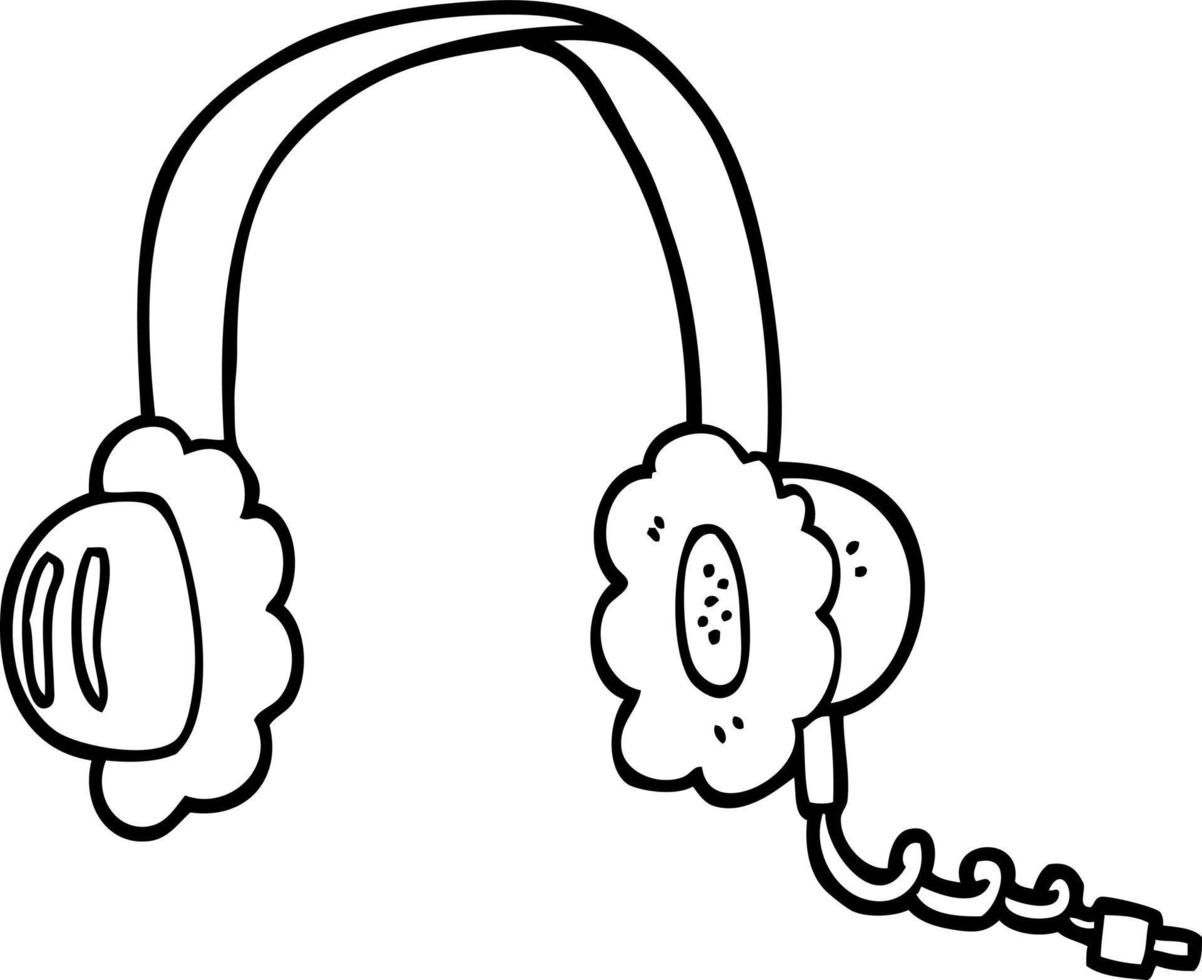 auriculares de música de dibujos animados de dibujo lineal vector