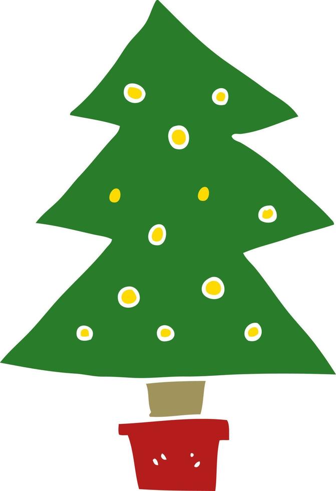 árbol de navidad de dibujos animados de estilo de color plano vector