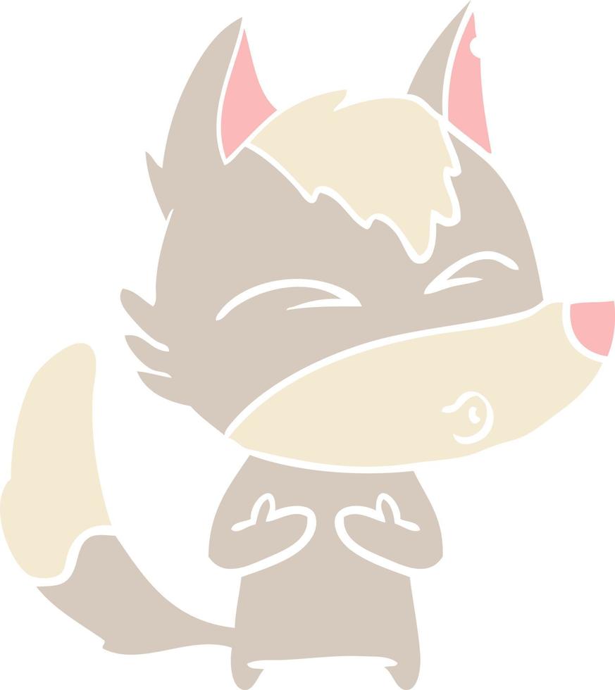 flat color style cartoon wolf whistling vector