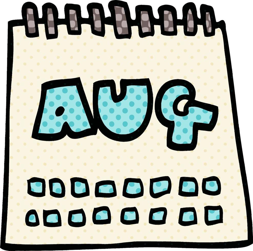 cartoon doodle calendar showing month of august vector