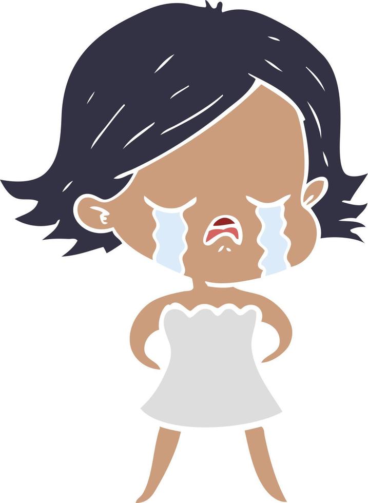 flat color style cartoon girl crying vector