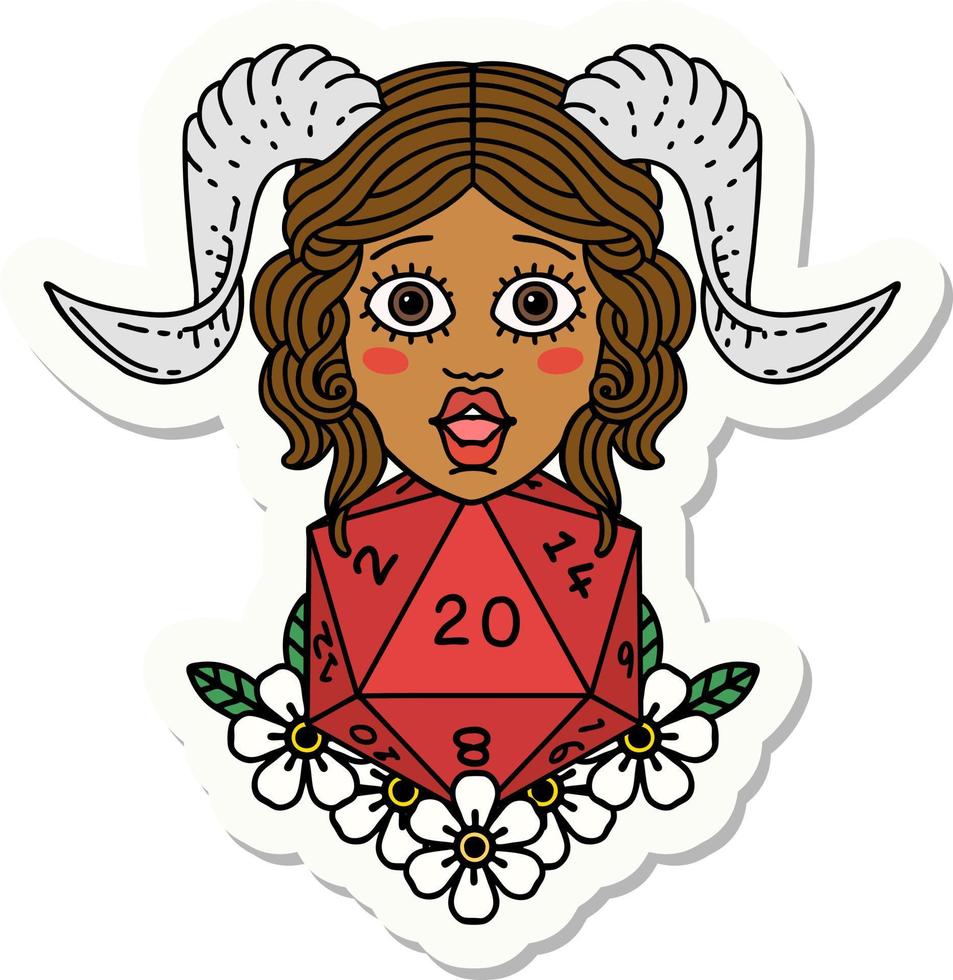 tiefling with natural twenty dice roll sticker vector