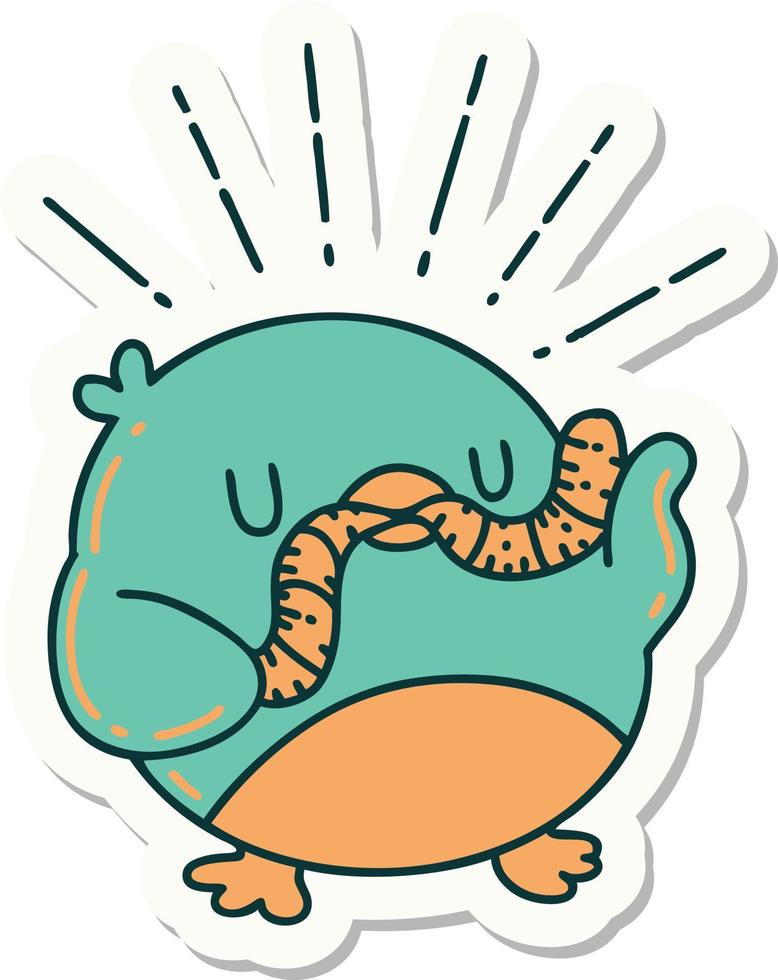 sticker of tattoo style robin with worm vector