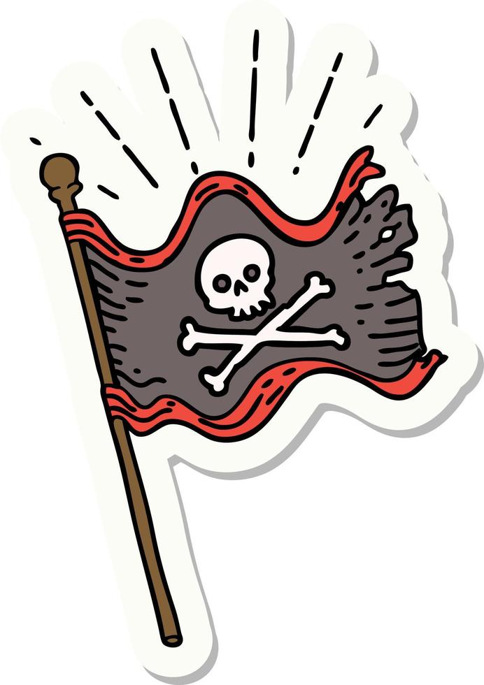 sticker of tattoo style waving pirate flag vector