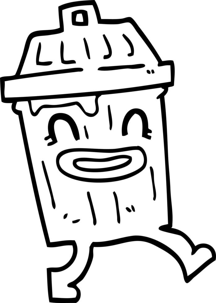 line drawing cartoon waste bin vector