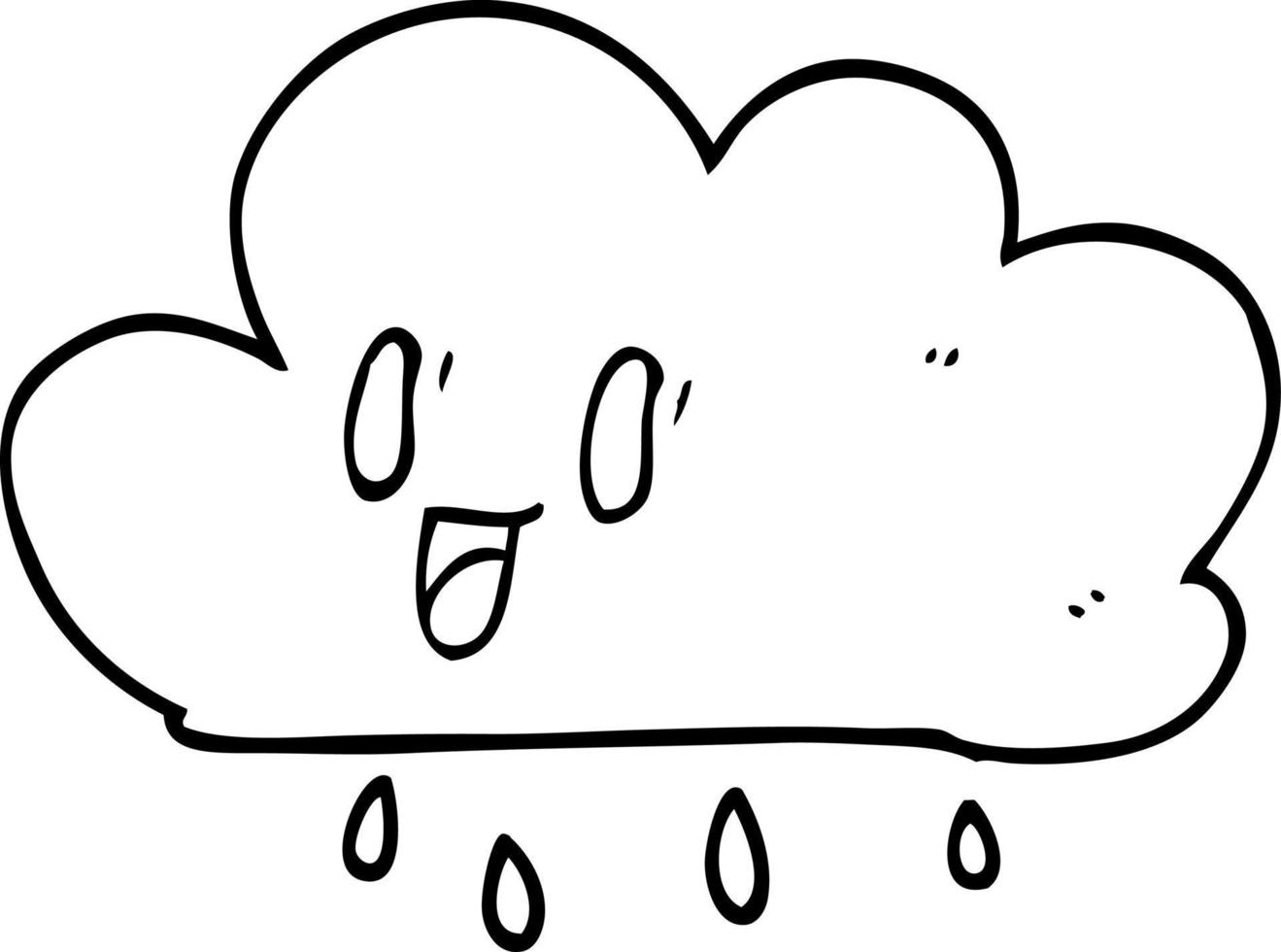 line drawing cartoon happy grey cloud vector