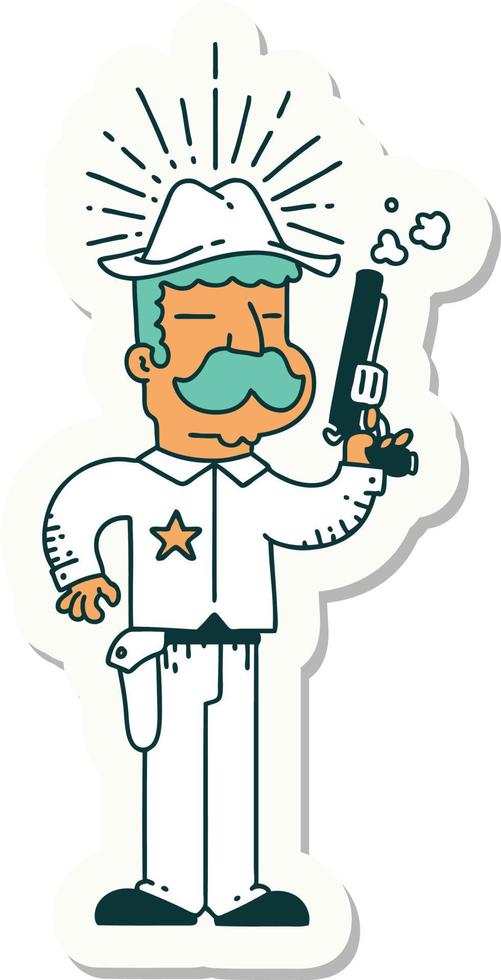 pegatina del sheriff del salvaje oeste estilo tatuaje vector