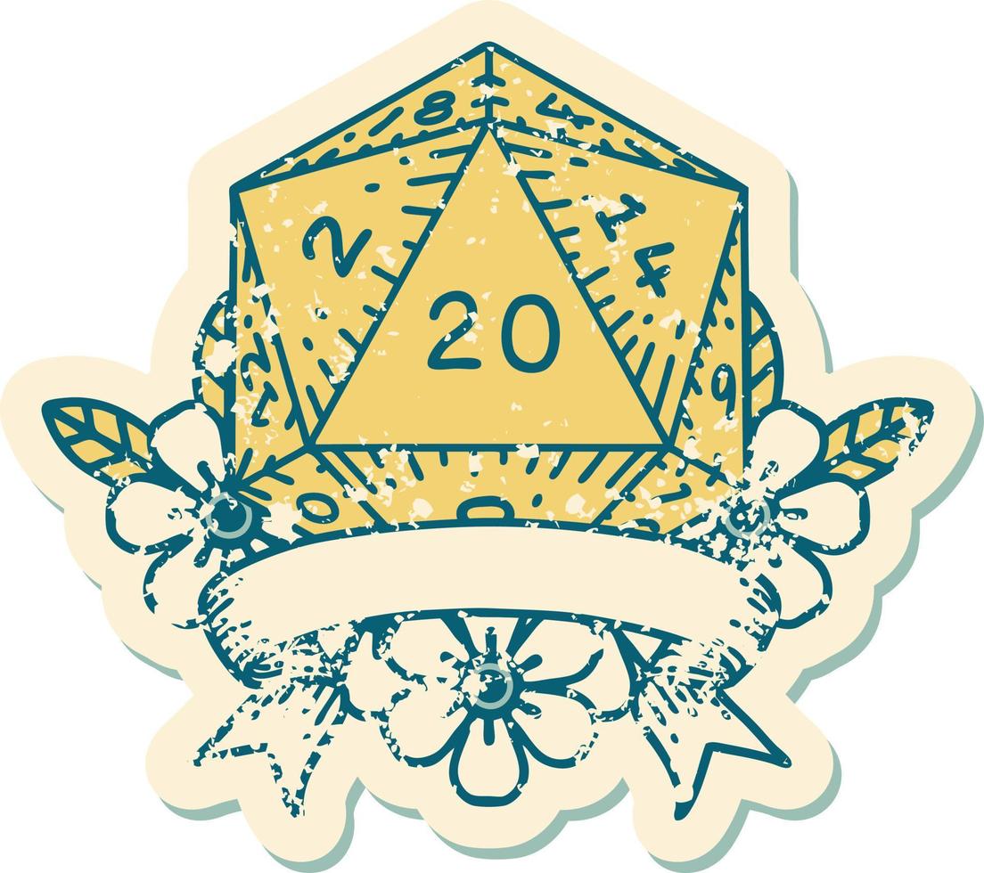 ilustración de tirada de dados d20 de golpe crítico natural 20 vector