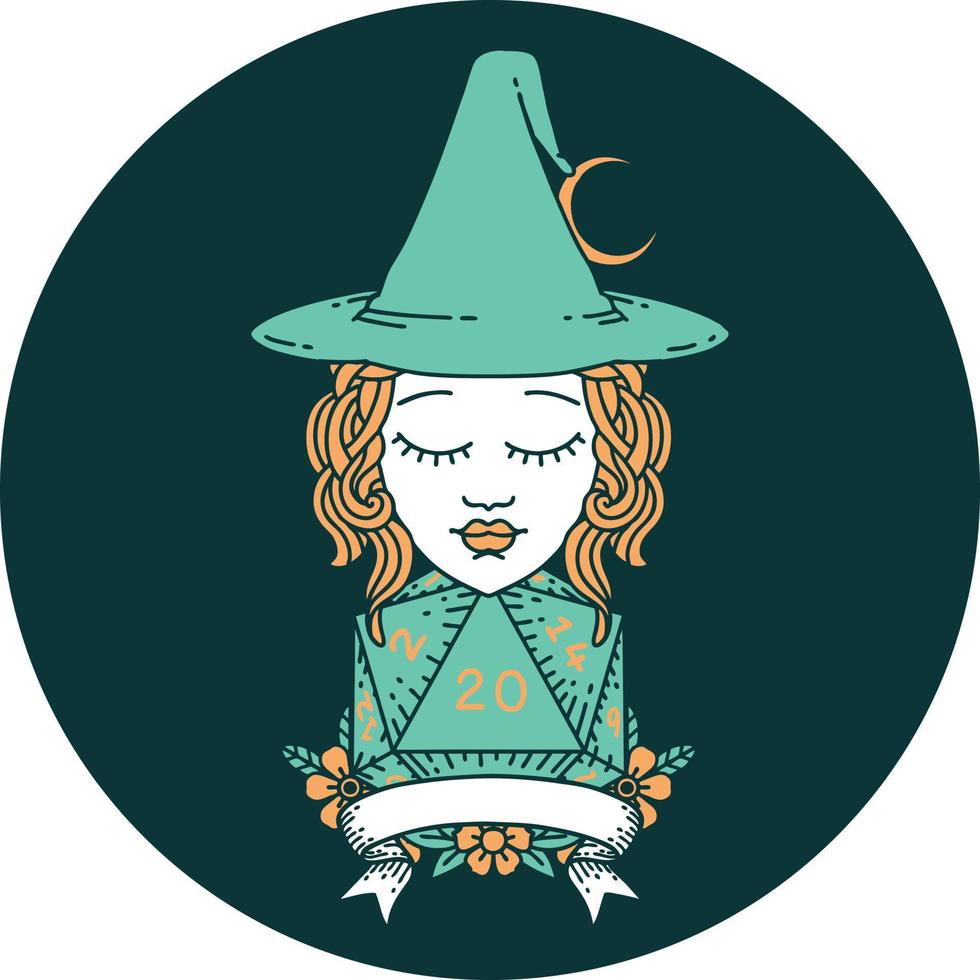 human witch with natural twenty dice roll icon vector