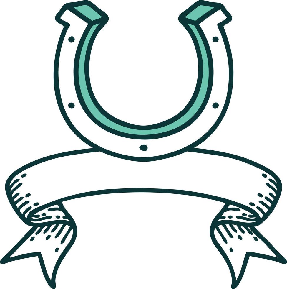 traditional tattoo with banner of a horse shoe vector