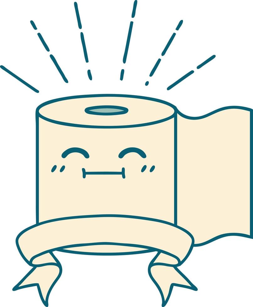 scroll banner with tattoo style toilet paper character vector