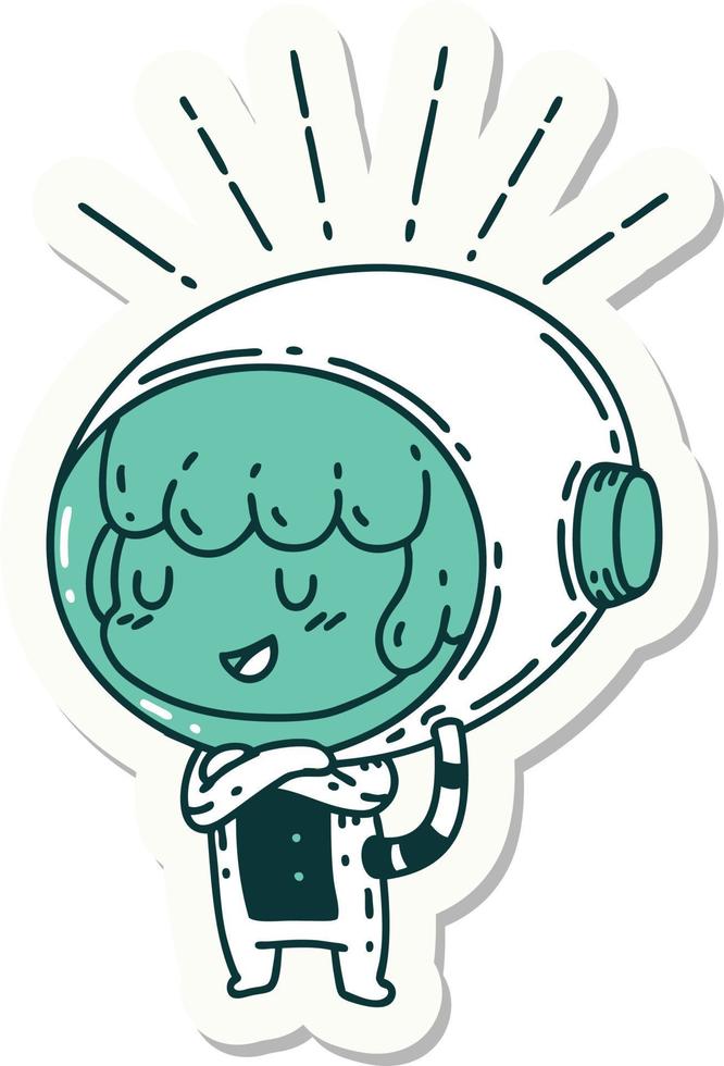 sticker of a tattoo style woman in astronaut suit vector