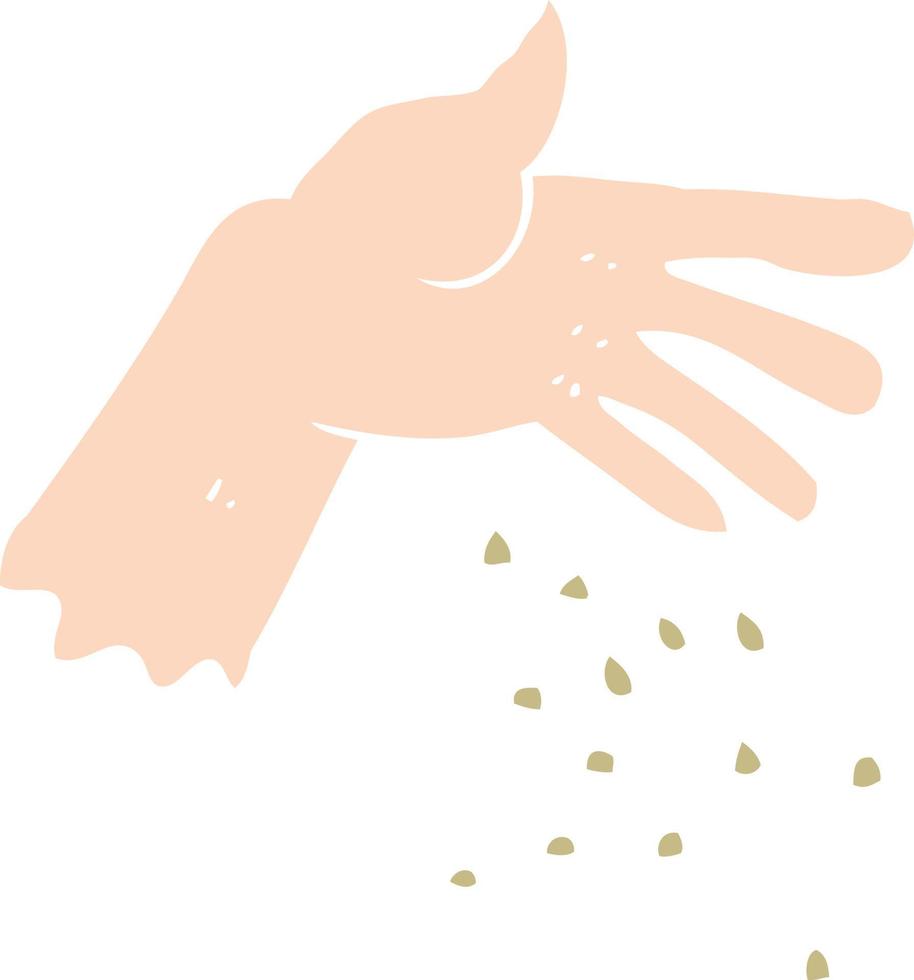 flat color illustration of a cartoon hand spreading seeds vector