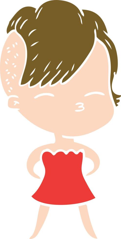 niña de dibujos animados de estilo de color plano entrecerrando los ojos en vestido vector