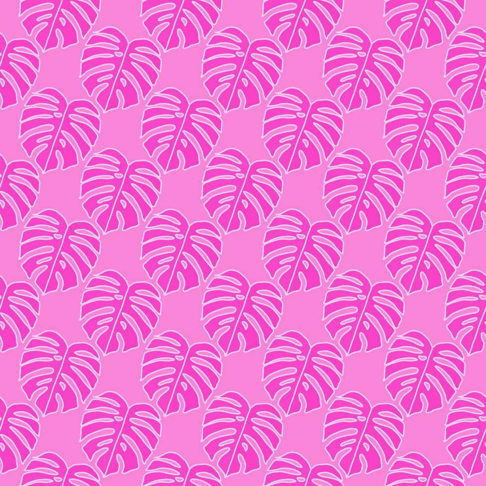 Outline monstera silhouettes seamless pattern. Palm leaves endless background. Botanical wallpaper. vector