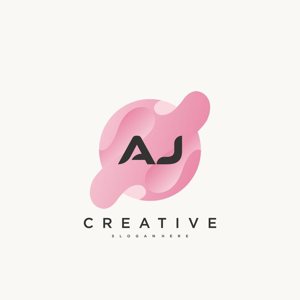 AJ Initial Letter logo icon design template elements with wave colorful vector