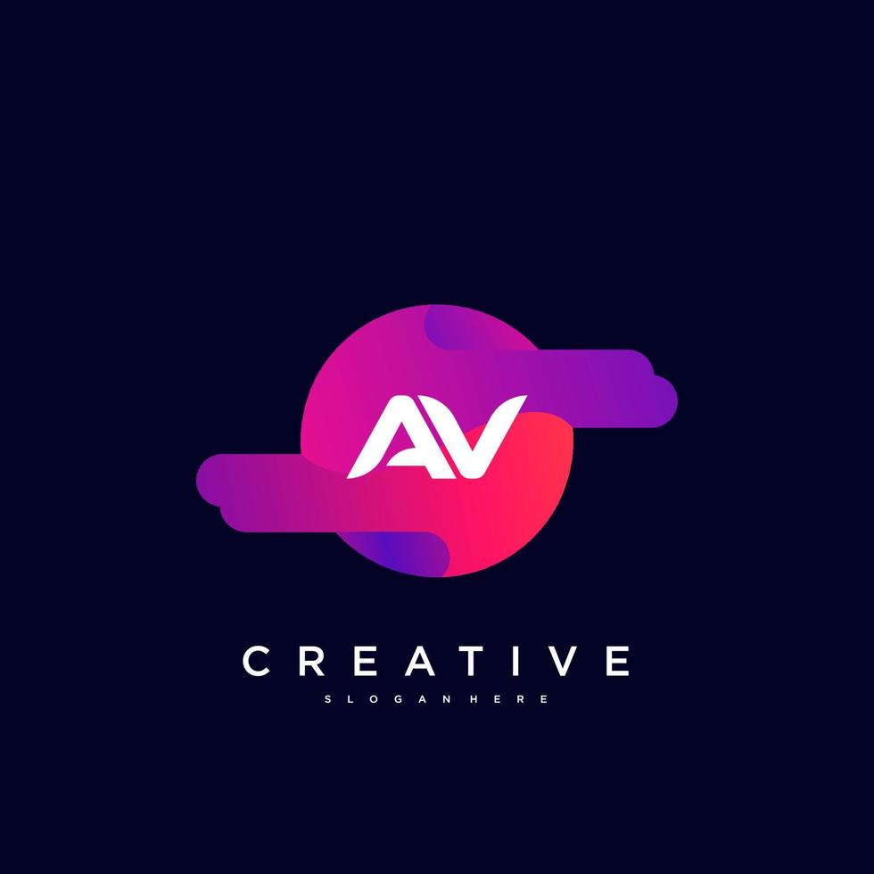 AV Initial Letter logo icon design template elements with wave colorful vector