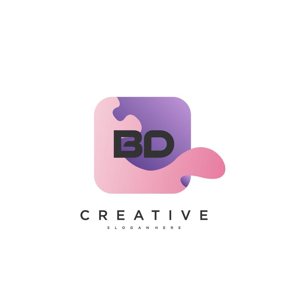 Elementos de plantilla de diseño de icono de logotipo de letra inicial bd con onda colorida vector