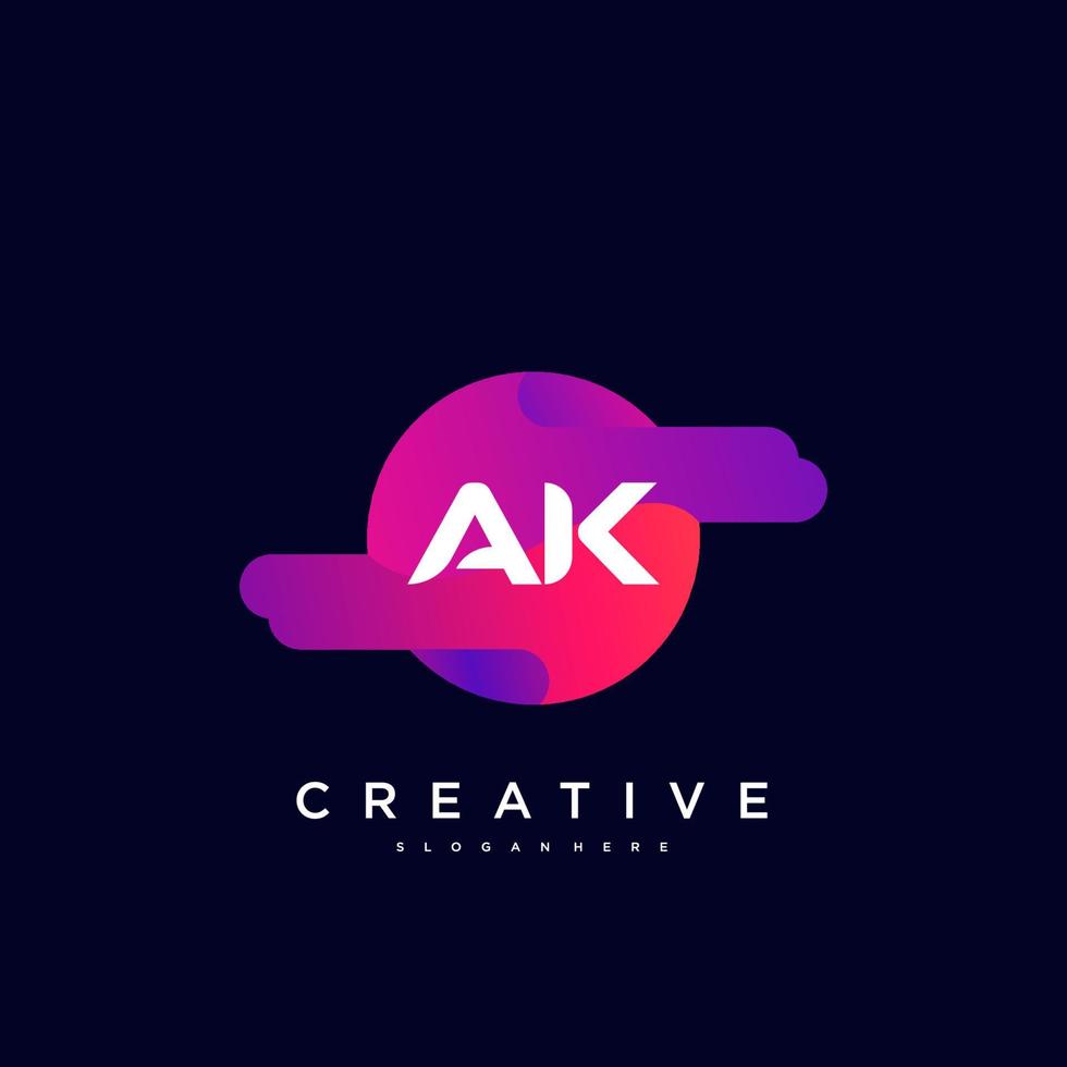 AK Initial Letter logo icon design template elements with wave colorful vector